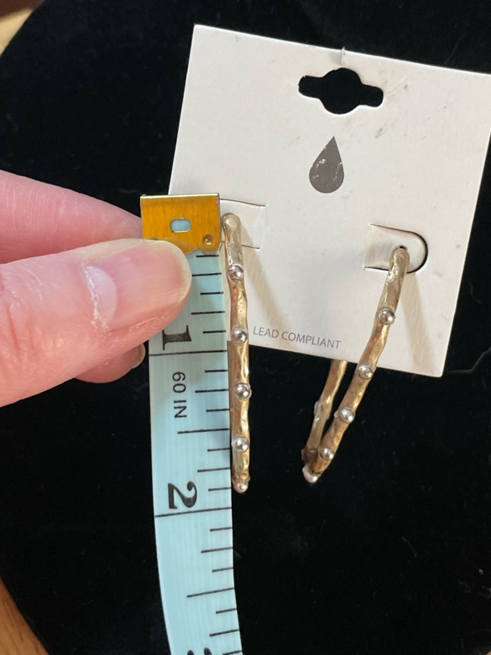 Oval hoop earring mix gold silver tone twig branch texture dots pierced 2 inch - Picture 11 of 11